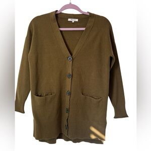 Madewell Women's Long Button Cardigan Sweater Size XS Olive Green Layering